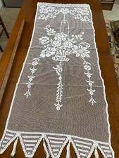 TENDINA VINTAGE FILET MODANO cm. 55 x 145 ca  IN COTONE BIANCO FATTA  A MANO 