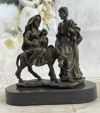 Scultura Statua Decorativa In Bronzo Del Bambino Gesù, Maria E Giuseppe Firmata