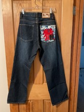 Jeans uomo DrunknMunky 30x32 denim Y2K vintage tasca ricamata a sacco nuovo senza etichette