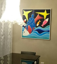 bellissimo Giancarlo Montuschi 100 x100 incorniciato olio acrilico sabbia tela