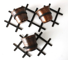 3 Portavasi Rame Vintage Vasi Martellati Griglia Ferro Battuto Arredo Industrial
