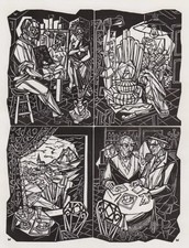 Remo Wolf - Vita del pittore - Xilografia firmata su legno 1954