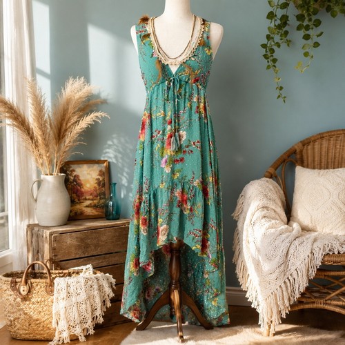 Maxi abito boho - floreale, alto