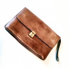 👨 BORSELLO UOMO VERA PELLE marrone con laccetto da polso 🤩 Vintage anni '70