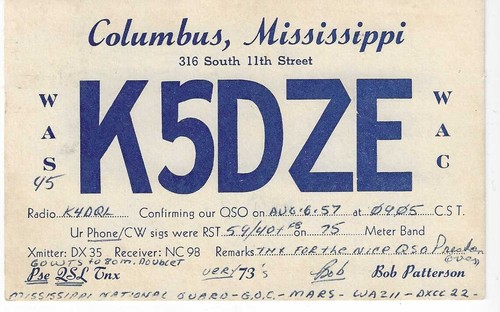 Scheda radio qsl 1957 columbus - scheda,