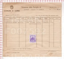 F7592 COMO CITTA CERTIFICATO ANAGRAFE 1946 CON MARCA DA BOLLO BOLLI TASSA