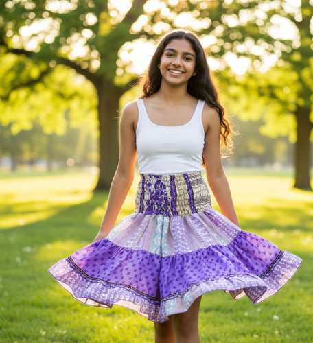 Abito patchwork viola svasato