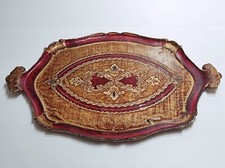 Vassoio fiorentino di legno barocco antico anni 70 centrotavola decorato vintage