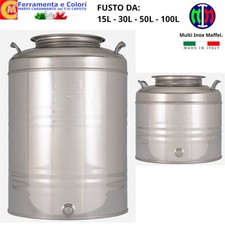 Fusto Per Liquidi Alimentari INOX 441 Contenitore Olio 15 30 50 100L Aggraffato