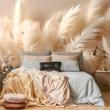 Fotomurale piume effetto 3D beige boho moderno soggiorno TESSUTO NON TESSUTO CARTA DA PARATI + COLLA