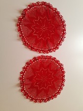 Lotto 2 centrini 37cm natalizi fatti a mano all'uncinetto 100% cotone