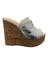 GIUSEPPE ZANOTTI Metallic Silver Leather Cork Wedge Platform Sandals Size 39.5