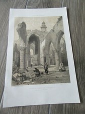 GRAVURE 1867 RUINES ABBAYE DAINT MATHIEU CONQUET FINISTERE LITHOGRAPHIE ORIGI 