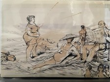 UNA GIORNATA AL MARE - disegno satirico anni 50/60 CHINA E GUAZZA