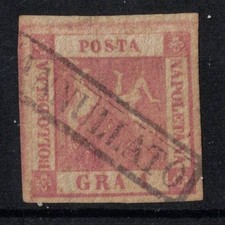 25F ANTICHI STATI - 1858 francobollo STEMMA DUE SICILIE 1 grano NAPOLI siglato
