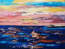 QUADRI  DIPINTI A MANO ACRILICO SU PANNELLO QUADRO MODERNO ASTRATTO MARE BLU 