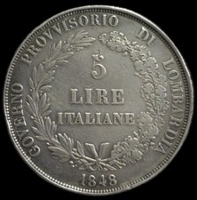 5 Lire 1848 Milan Lombardie