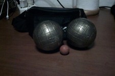 2 bocce da gioco + boccino vintage metallo pesante anni 70 con custodia TDK