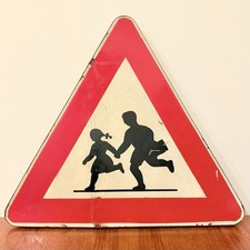 CARTELLO STRADALE VINTAGE 1987 SCUOLE ATTENZIONE BAMBINI INDUSTRIAL DESIGN RARO
