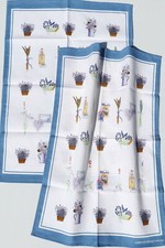 2x Strofinaccio Lavanda Ruota Dentata Kracht Lino Mezza Cucina Fazzoletti Fiori