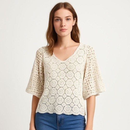 Crochet top bianco floreale - crochet,