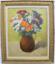 Giuseppe MALAGODI (Cento 1890–Roma 1968) Vaso di fiori OLIO 60x50 da LaBarcaccia