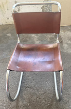 design tipo Knoll sedia usata cuoio/acciaio -difetti visibili- seconda metà '900