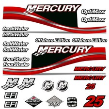 Mercury 25 Quattro 4 Tempi Decalcomania Kit Fuoribordo Motore Grafico Rosso