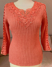 Stephen Y Sexy Maglione Femminile Fino Gr S/M Color Salmone Pizzo Strass Top