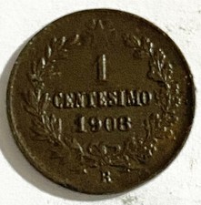 HN Regno d'Italia Vittorio Emanuele III 1908 centesimi 1 Cu qFDC Gig#311 r535