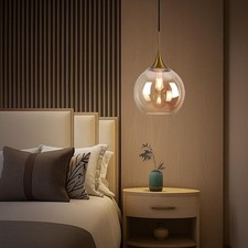 Lampadario a sospensione sfera in vetro color ambra portalampada e27 a72o