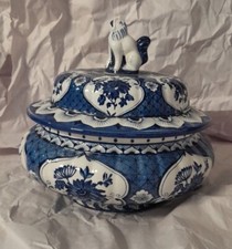 Barattolo piatto porcellana vintage blu e bianco Sicas Sesto Fiorentino 419