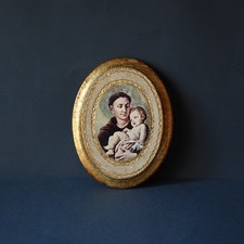 Icona ovale Sant’Antonio di Padova – foglia oro su legno – arte sacra