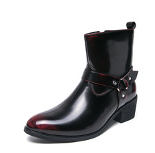 Mens Side Zip Winter Pointy Toe Faux Leather High Top Casual Ankle Boots Shoes