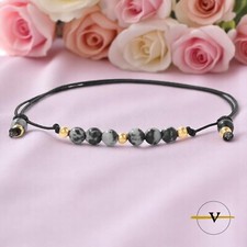 BRACCIALE DONNA IN CORDA PIETRE DURE NATURALI 3 mm OSSIDIANA FIOCCO DI NEVE