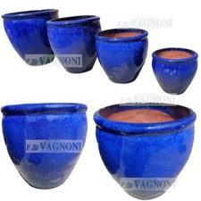 Vaso vasi Rotondo in terracotta smaltata Ceramica blu' cobalto no resina arredo