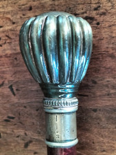 Antico Bastone da Passeggio con Manico Placcato Argento 925 forma di Mongolfiera