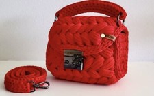 Borsa rossa donna natale regalo con tracolla uncinetto foderata