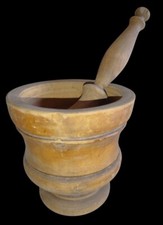 Mortaio e pestello in legno duro alto spessore secolo XIX condizioni ottime