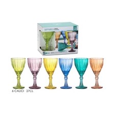 set 6 bicchieri calice In Vetro Da Tavola BicchiereAcqua E Vino Colorati Calici 