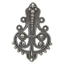 Focal, 10 lacrime filigrana doppia faccia acciaio placcato argento antico 40x27 mm