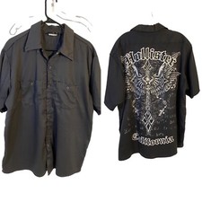 Camicia Moto PIT Bottoni Hollister CA Rally Grigio Croce XL