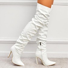 Stivali alti sopra il ginocchio a punta sexy donna festa scarpe tacco a spillo