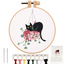 MWOOT Kit Ricamo Starter con Motivo Gatto,Set per Ricamo Punto Croce E