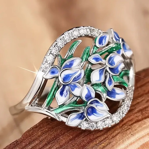 Anello bouquet fiori blu - anello, di