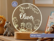 Safari Animali Luce Nome Personalizzata, Lampada LED Bambini Personalizzata