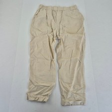 Pantalone lino BENETTON grande beige donna elastico in vita rilassato cropped