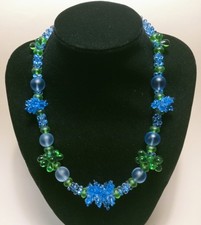 COLLANA Murano VETRO Blu Verde BUGNATO Goccia GRAPPOLO Vintage ARGENTO 925