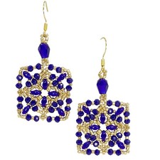 orecchini pendenti bigiotteria blu e oro quadrati leggeri artigianali regalino