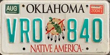 TARGA Originale USA auto OKLAHOMA Nativi Americani STEMMA TRIBALE anni 2000 RARA